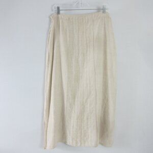 Provence Damour Womens Medium Linen Beige Embroidered Midi Skirt Pleated Cottage